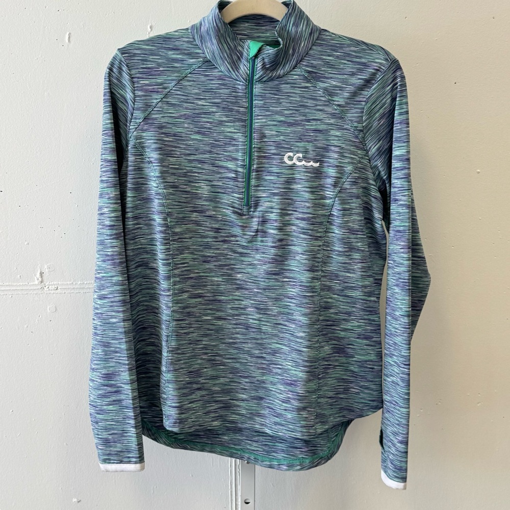 Zero Restriction 1/4 Zip Women's Zip Mock Neck‎ Moisture Wicking Blue Green Med